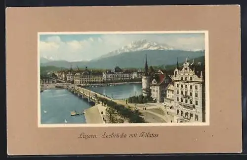 AK Luzern, Seebrücke mit Pilatus