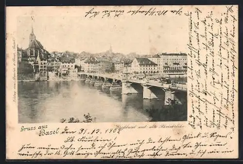 AK Basel, Grossbasel und alte Rheinbrücke