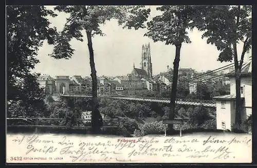 AK Fribourg, Ortsansicht mit der Kirche