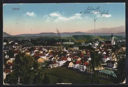 AK Flawil, Ortsansicht gegen die Berge