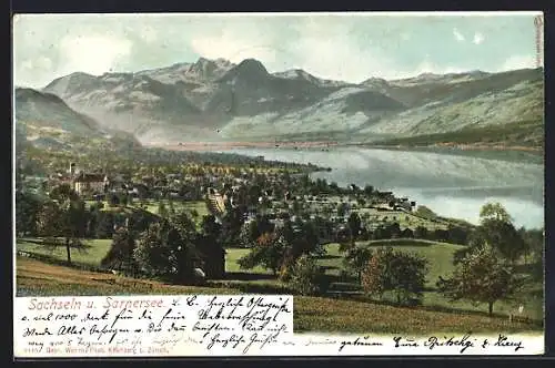 AK Sachseln, Panorama mit Ort und Sarnersee