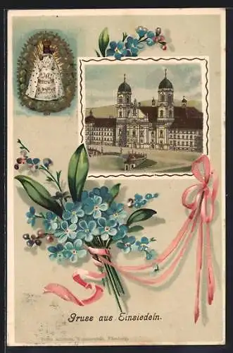 AK Einsiedeln, Wallfahrtskirche und Gnadenmutter, Blumenstrauss