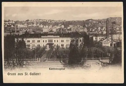 AK St. Gallen, Kantonsspital mit Teilansicht der Stadt