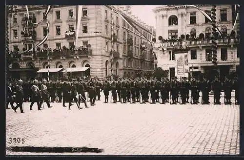 AK Zürich, Militärparade zum Besuch Kaiser Wilhelms II.