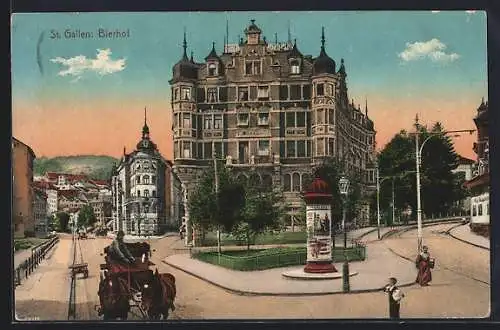 AK St. Gallen, Litfasssäule vor dem Bierhof