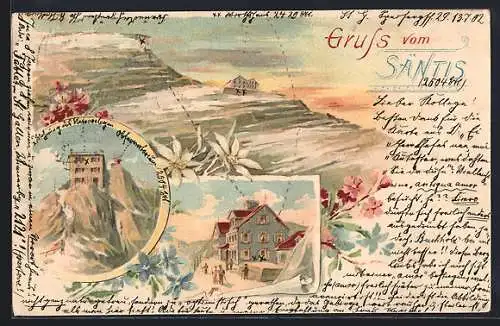 Lithographie Säntis, Hotel und Observatorium