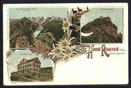 Lithographie Appenzell, Hotel Hoher Kasten mit Edelweiss