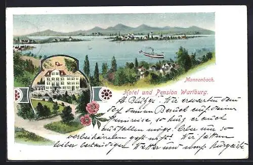 AK Mannenbach, Hotel und Pension Wartburg, Panoramablick