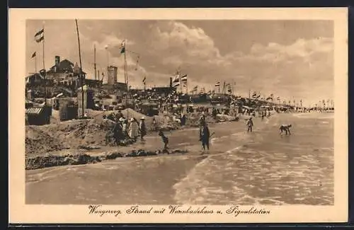 AK Wangeroog, Strand mit Wannbadehaus und Signalstation