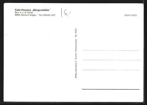 AK Wertach /Allgäu, Café-Pension Bürgerstüble der Eheleute Müller, mit Innenansichten