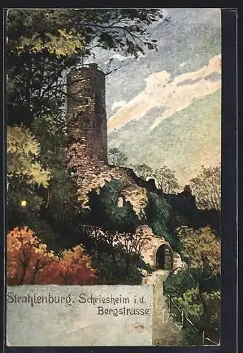 Künstler-AK Schriesheim, Ruine der Strahlenburg in der Bergstrasse