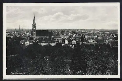 AK Aschersleben, Panoramablick auf den Ort