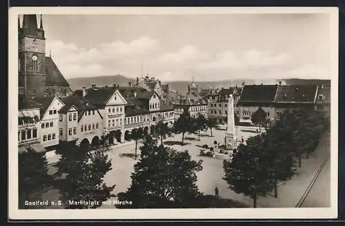 AK Saalfeld a. S., Marktplatz mit Kirche