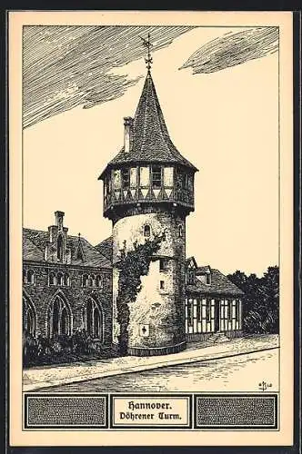 Künstler-AK Hannover, am Döhrener Turm