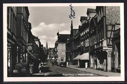 AK Paderborn, Westernstrasse mit Geschäften