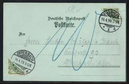 Mondschein-Lithographie Mannheim, Kaiser Wilhelm Denkmal, Rathaus und Stadtpark mit Sternwarte