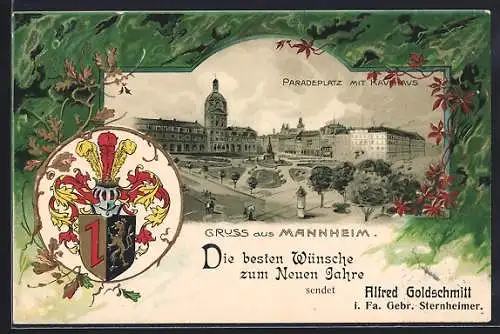 Passepartout-Lithographie Mannheim, Paradeplatz mit Kaufhaus & Litfasssäule