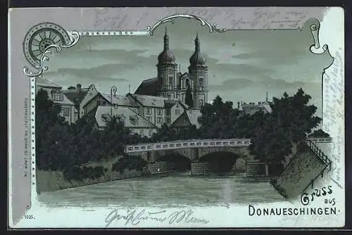 Mondschein-Lithographie Donaueschingen, Blick zur Kirche