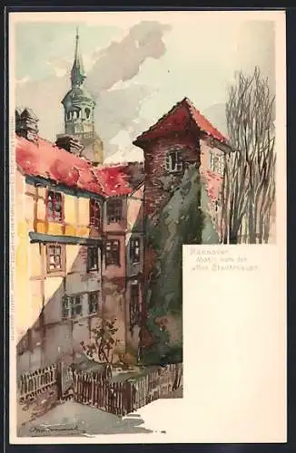 Künstler-Lithographie Otto Hammel: Hannover, Motiv von der alten Stadtmauer