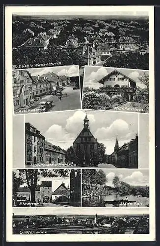 AK Grafenwöhr, Ortsansicht, Marktplatz und Rathaus, Milit. Forsthaus