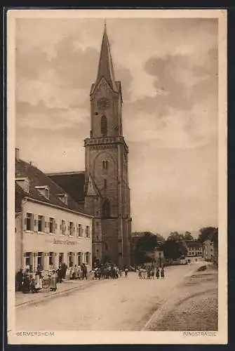 AK Germersheim, Gasthaus zur Germania und Kirche an der Ringstrasse