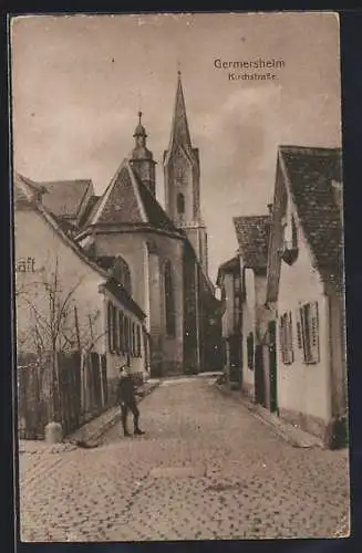AK Germersheim, Kirchstrasse mit Kirche