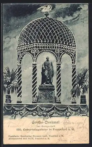 AK Frankfurt a. M., Das Goethe-Denkmal zur 150. Geburtstagsfeier