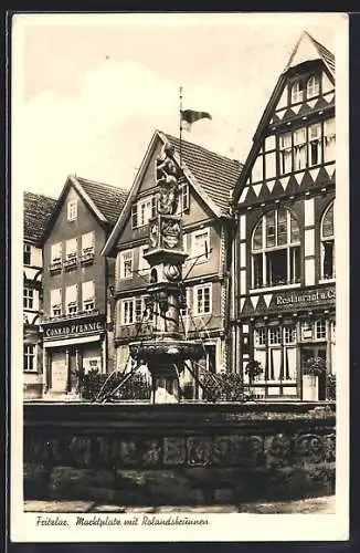 AK Fritzlar, Marktplatz mit Rolandsbrunnen