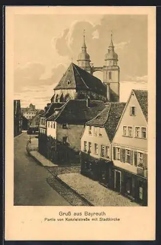 AK Bayreuth, Kanzleistrasse mit Stadtkirche
