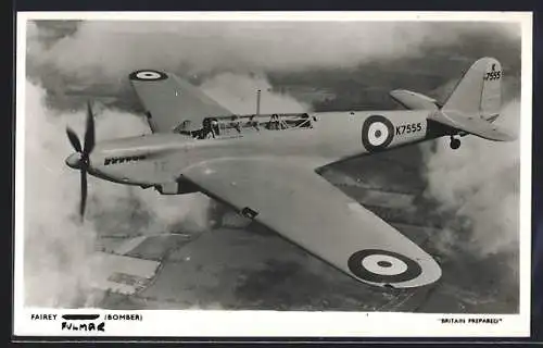 AK Fairey Battle, British Bomber, Flugzeug über den Wolken