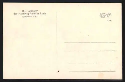 AK Passagierschiff Hamburg der Hamburg-Amerika Linie, Speisesaal 1. Klasse