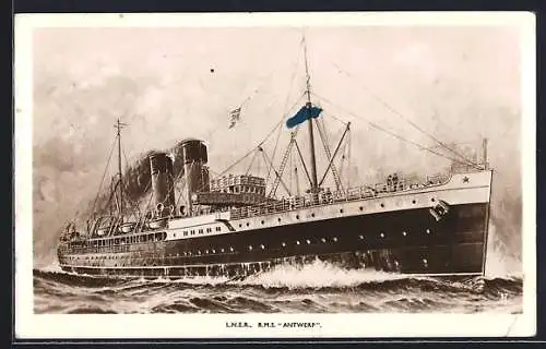 AK Passagierschiff R.M.S. Antwerp in rauer See, LNER