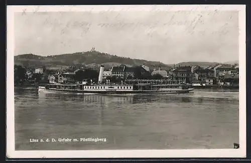 AK Linz, Dampfer Schönbrunn, Urfahr mit Pöstlingsberg