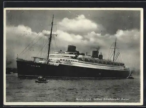 AK Passagierschiff TS Bremen nahe der Küste, Nordd. Lloyd