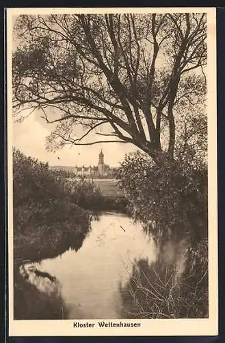 AK Wettenhausen, Blick auf das Kloster über einen Fluss