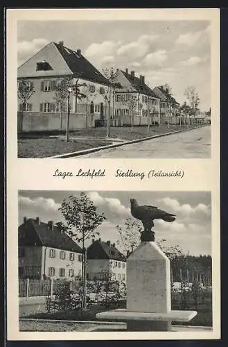 AK Lager Lechfeld, Teilansichten aus der Siedlung, Denkmal, Strasse