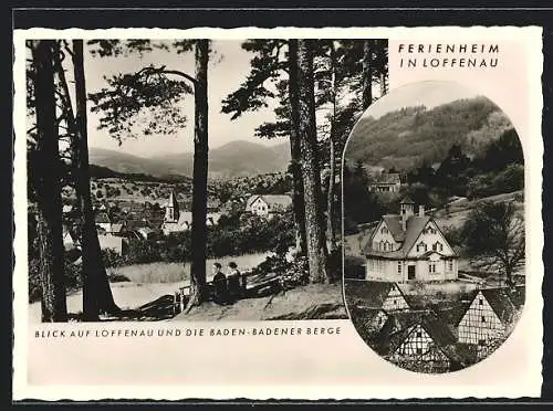 AK Loffenau, Ferienheim und Blick auf die Baden-Badener Berge