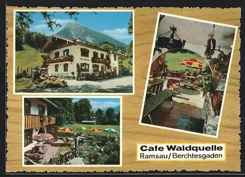 AK Ramsau /Berchtesgaden, Café Waldquelle, Bes. Fam. Bönsch, Aussenansicht und Terrasse