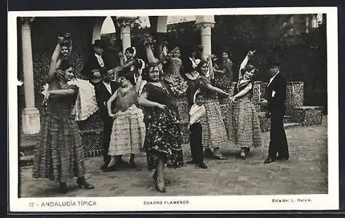 AK Andalucia Tipica, Cuadro Flamenco, Volkstanz