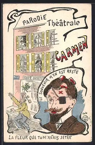 Künstler-AK Parodie Theatrale Carmen