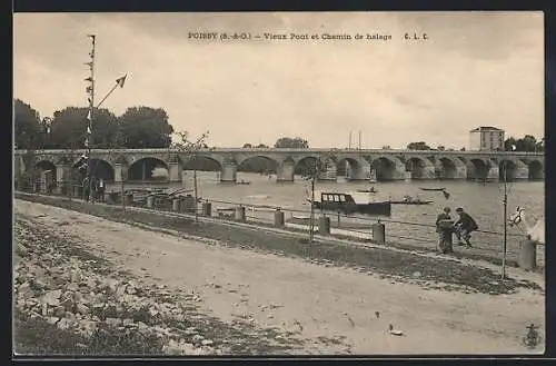 AK Poissy /S.-et-O., Vieux Pont et Chemin de halage