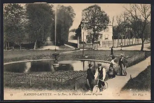 AK Maisons-Laffitte, Le parc, la place et l`avenue Wagram, Radfahrer