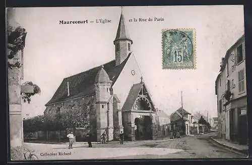 AK Maurecourt, L`Eglise et la Rue de Paris