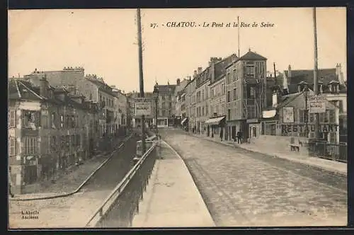 AK Chatou, Le Pont et la Rue de Seine