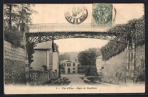 AK Fin d`Oise, Gare de Conflans, Bahnhof mit Fussgängerbrücke