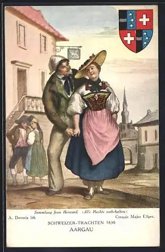 Künstler-AK Argovie, Costumes Suisses 1830, Wappen