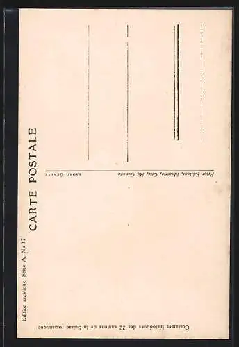 AK Käsehändlerin und Kunde in Trachten von Glaris, Wappen, Schweizer Trachten 1830