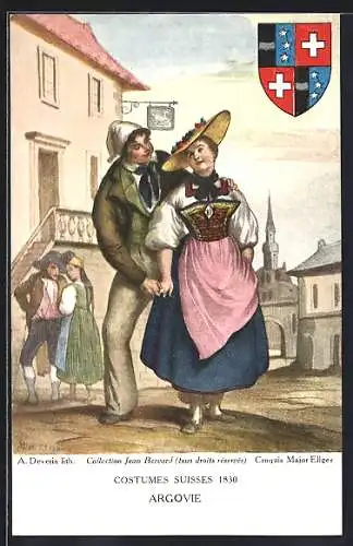 Künstler-AK Argovie, Costumes Suisses 1830, Wappen