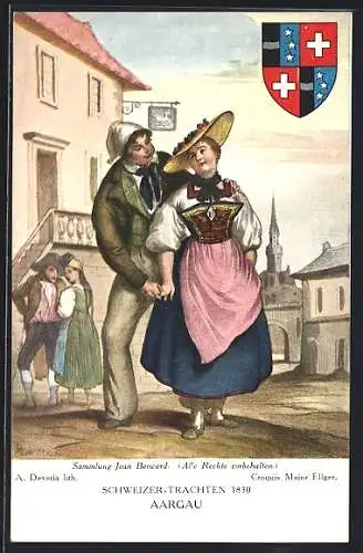 Künstler-AK Argovie, Costumes Suisses 1830, Wappen