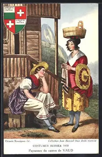 AK Bäuerinnen in Trachten des Kantons Waadt, Wappen, Schweizer Trachten 1830